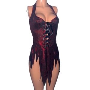 Trashy lingerie red sparkly Devil lace up sequin costume New